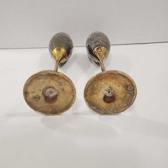 Set of 2 Brass? Vtg Leaf Champagne Flutes 10"t x 2" Opening - Picture 6 of 12